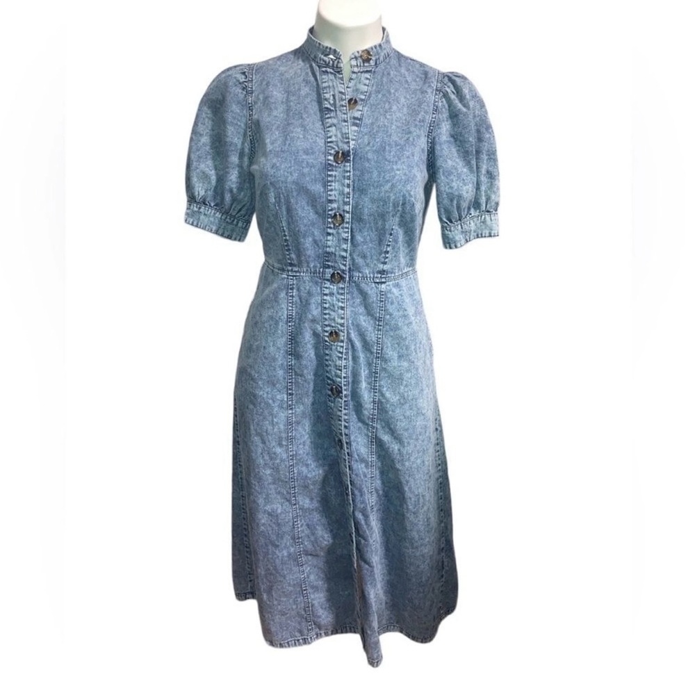 Who What Wear Women’s size L Acid Wash Denim Button Down Short Sleeve Midi Dress